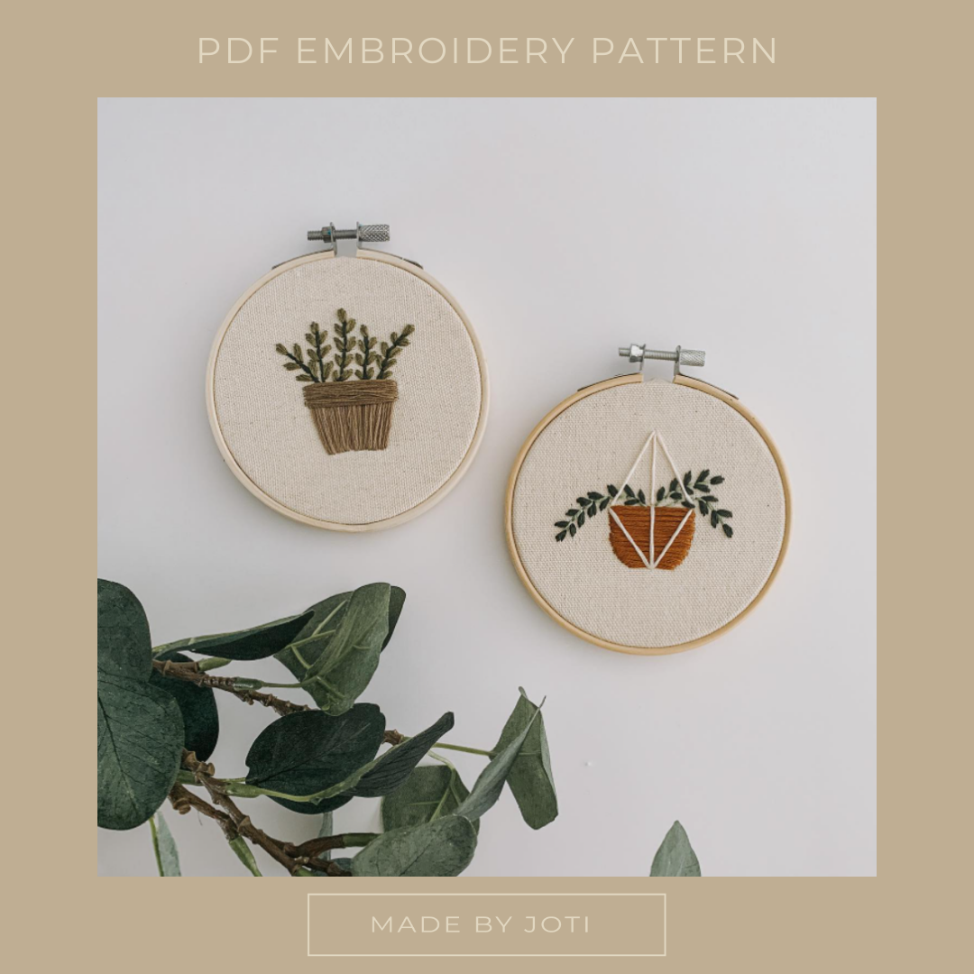 potted plant embroidery pattern PDF Potted Plants Embroidery Hoop Pattern